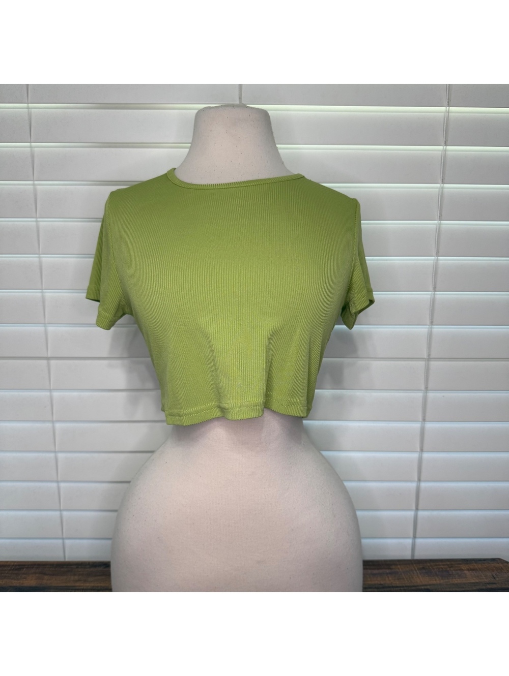 Lime Green Ribbed Womna's Crop Top T-Shirt